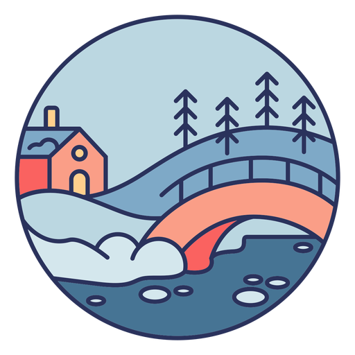 Snow landscape house bridge