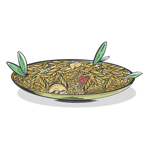 Plate of twirly pasta drawn