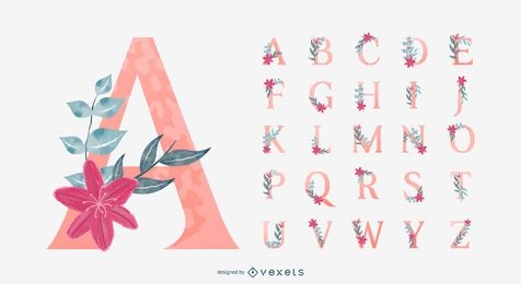 Pacote de desenho de alfabeto floral