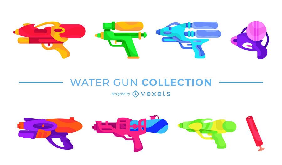 Paquete de diseño plano de pistola de agua colorida Paquete de diseño plano de pistola de agua colorida