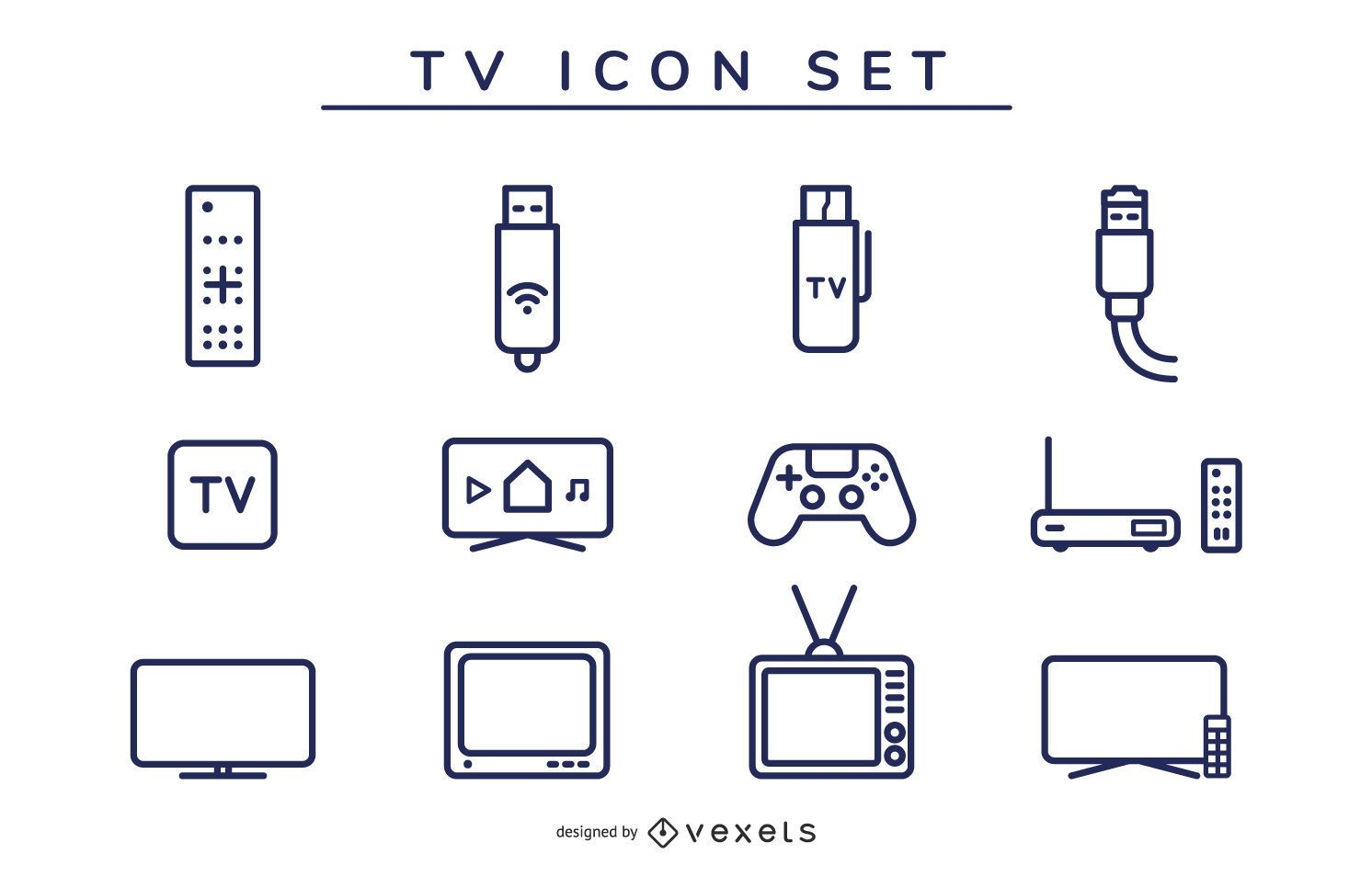 TV-Icon-Strich-Set