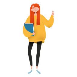 Garota feliz com personagem de livro Desenho PNG