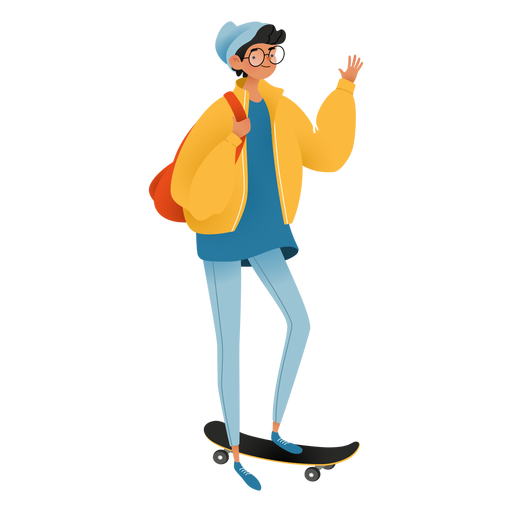 Personagem de skate cara feliz