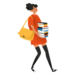 Mujer feliz con carácter de libros Diseño PNG