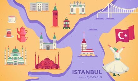 desenho de ilustração de mapa de istambul