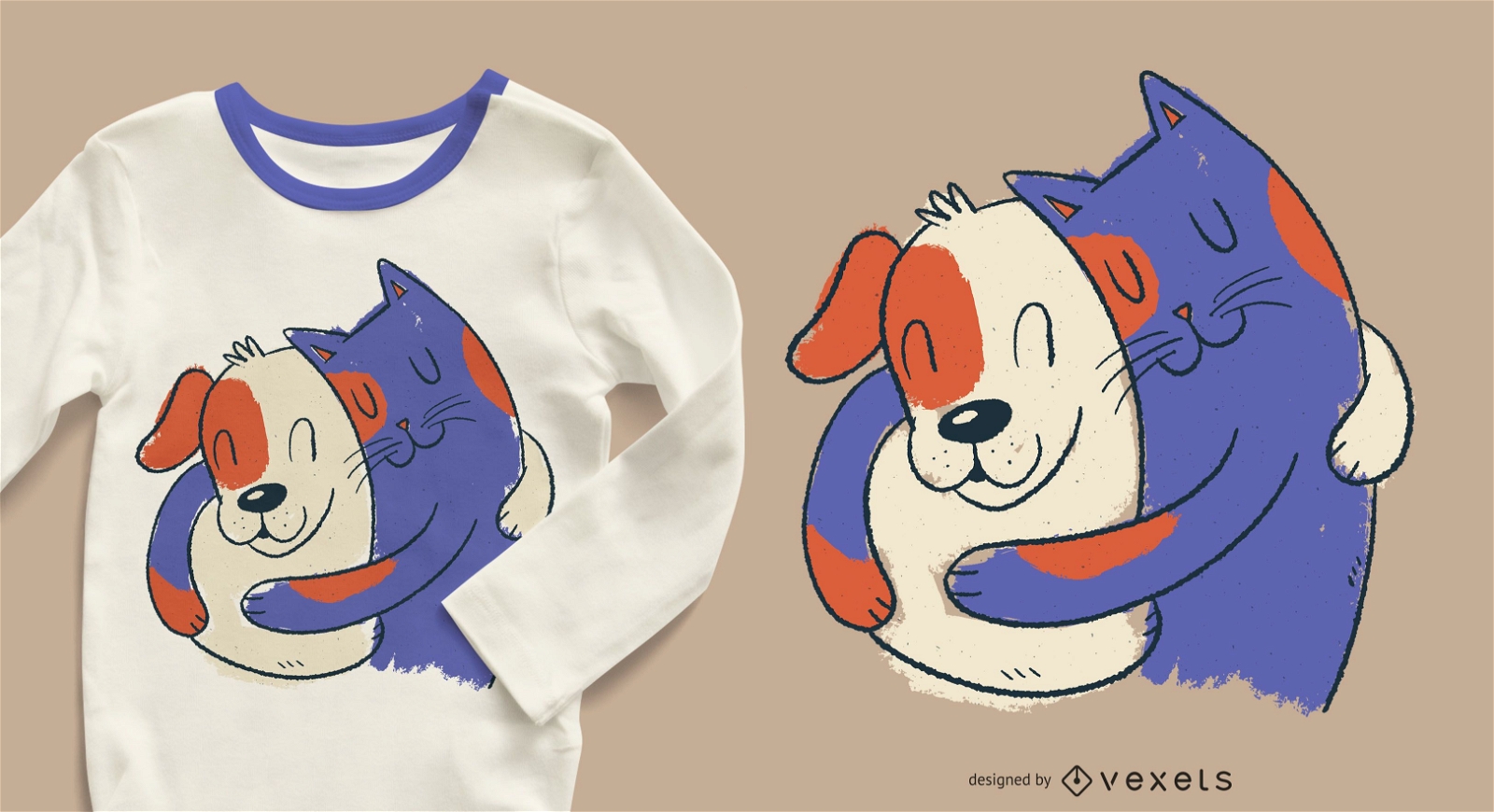 Katzen- und Hundeumarmungs-T-Shirt Design