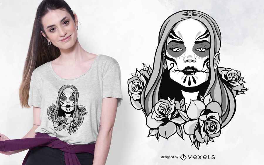Catrina Woman Illustration T-shirt Design Catrina Woman Illustration T-shirt Design