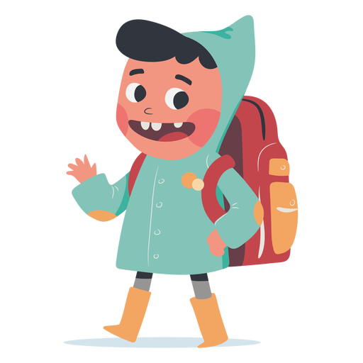 Backpack boy greeting character PNG Design