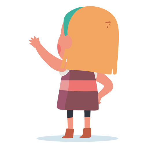 Blonde girl greeting behind character PNG Design