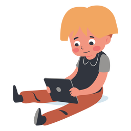 Carácter de tableta de niño rubio Diseño PNG