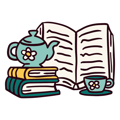 Books teapot cup illustration PNG Design