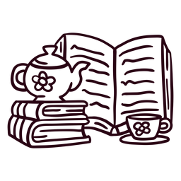 Bücher Teekanne Tasse Schlaganfall PNG-Design