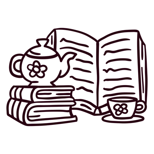 Books teapot cup stroke PNG Design