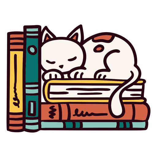 Bookshelf Sleeping Cat Illustration Transparent Png Svg Vector File