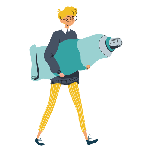 Boy with big paint tube character PNG Design