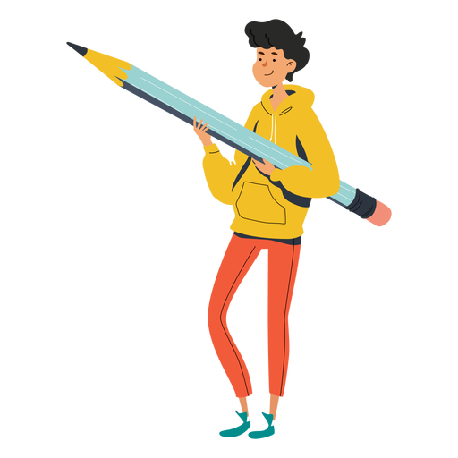 Boy with big pencil character PNG Design