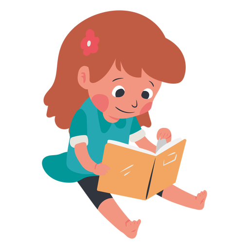 Calm kid reading book character