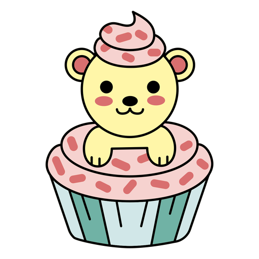 Cute happy bear cupcake flat PNG Design