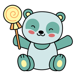 Cute happy panda candy flat PNG Design