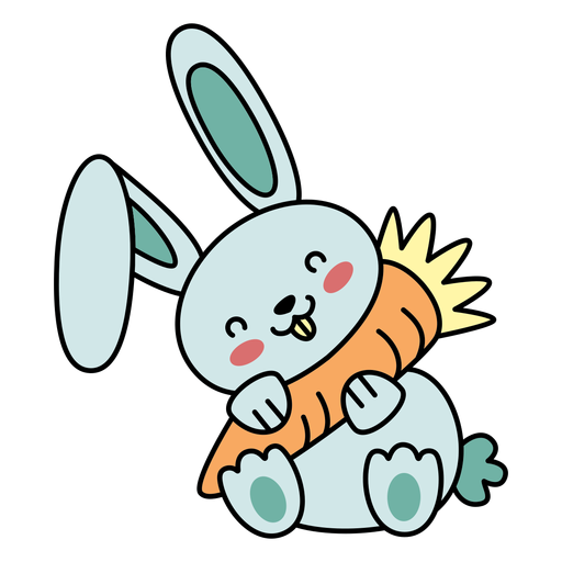 Nettes glückliches Kaninchen Karotten flach PNG-Design