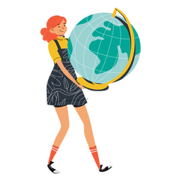 Girl with big globe character PNG Design