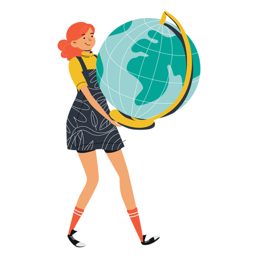 Girl with big globe character PNG Design