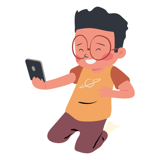 Happy boy cellphone character