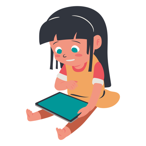 Garota feliz com personagem tablet Desenho PNG