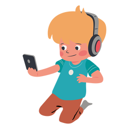 Kid cellphone headphones character PNG Design
