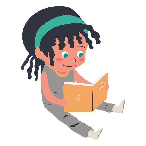 Menina sorridente lendo personagem