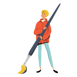 Adolescente com grande personagem de pincel Desenho PNG