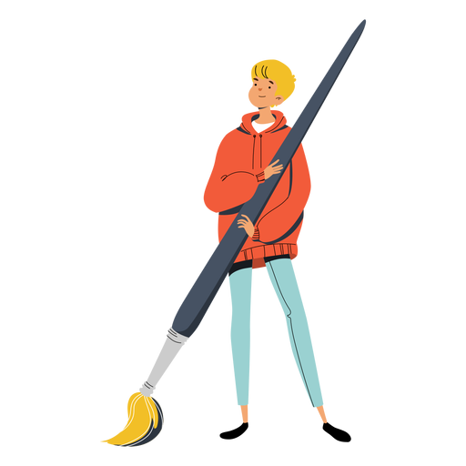 Teen with big paint brush character PNG Design