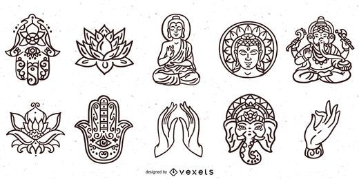 Paquete de trazos de elementos de hinduismo