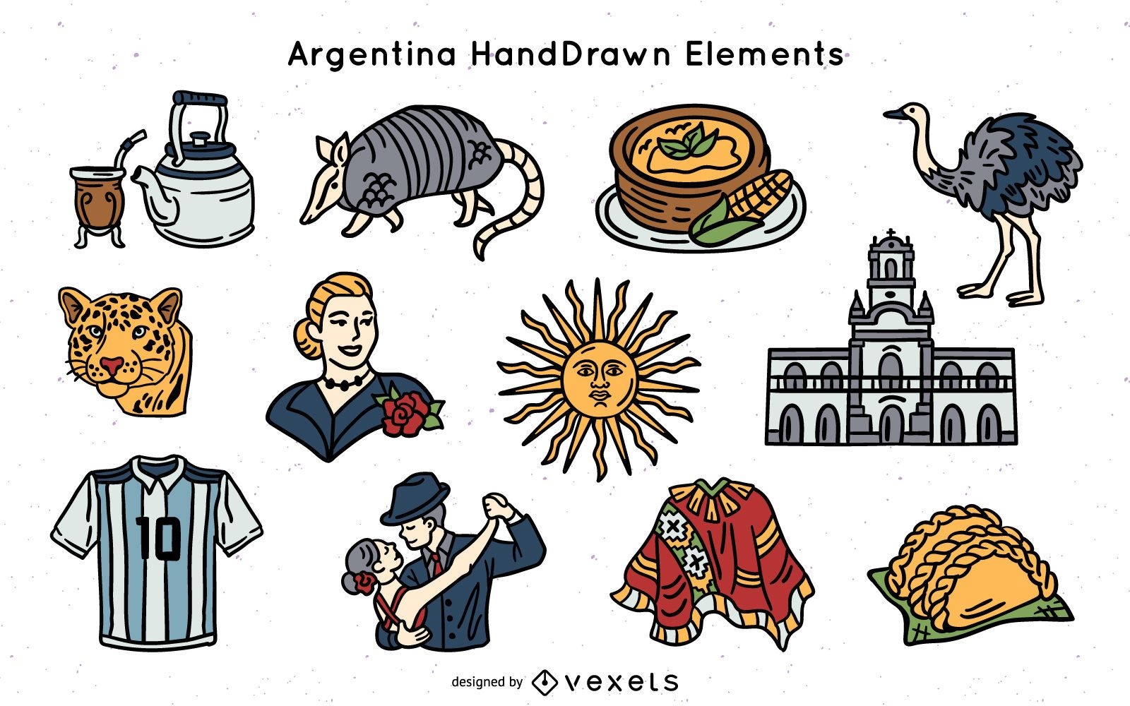 Pacote de elementos argentina desenhado à mão