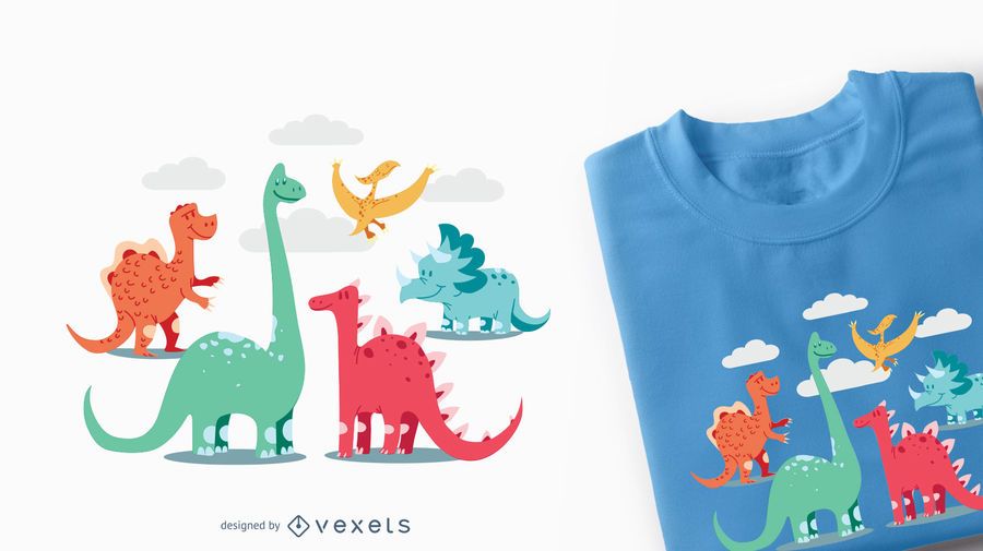 Cartoon Dinosaurs Kids T-shirt Design Cartoon Dinosaurs Kids T-shirt Design