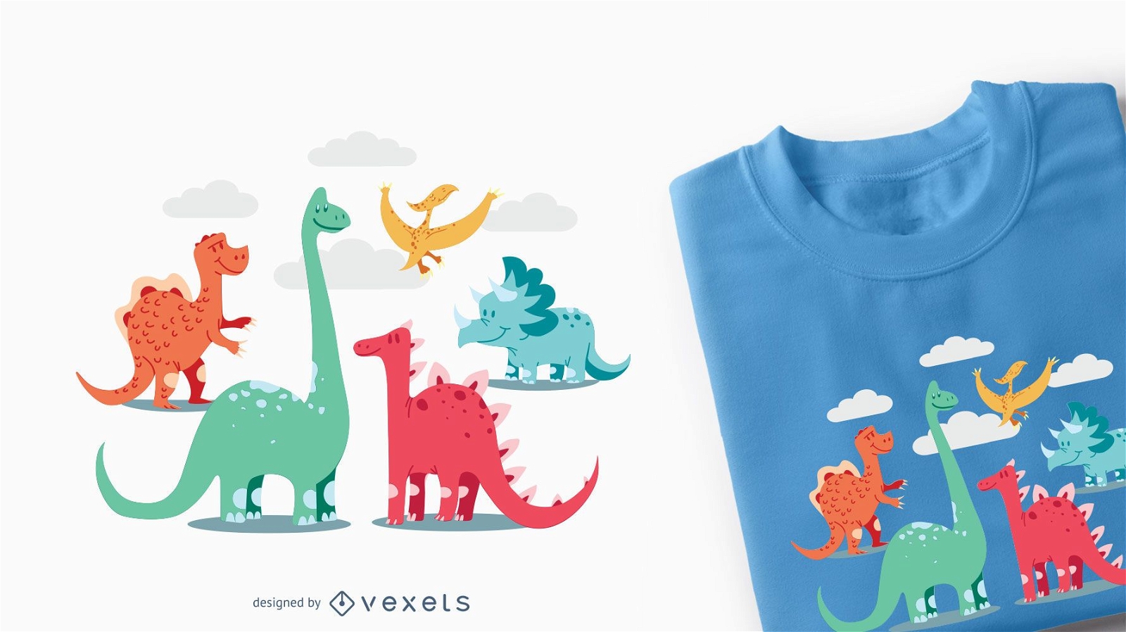 Desenhos animados Dinosaurs Kids Design de camisetas