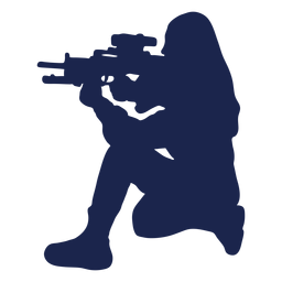 Chica rifle hacia la izquierda agachándose con el objetivo de silueta Diseño PNG