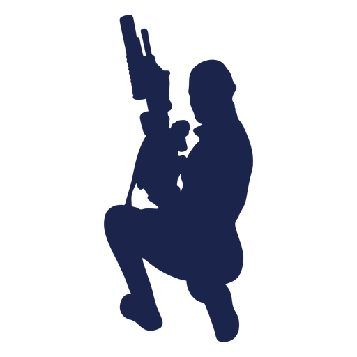 Girl rifle left facing ducking reloading silhouette PNG Design