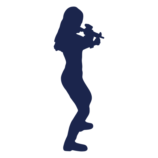Girl rifle right facing aiming silhouette PNG Design
