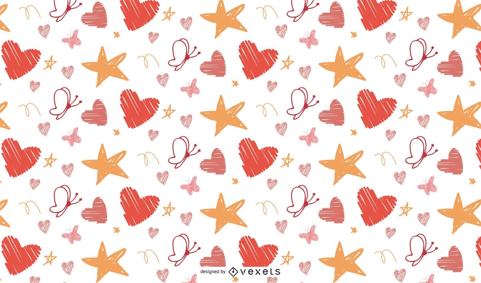 Butterly hearts and star patern vector