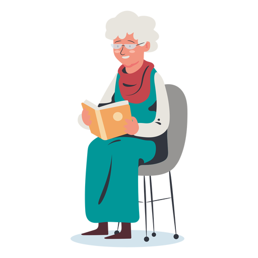 Mulher idosa lendo personagem Desenho PNG