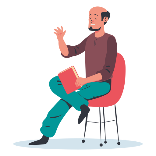 Hombre sentado hablando personaje Diseño PNG