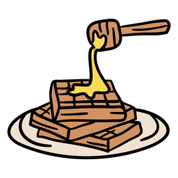 Waffles com mel desenhado à mão