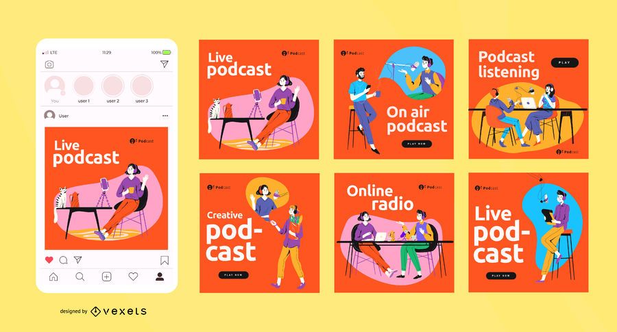 Podcast social media posts set Podcast social media posts set