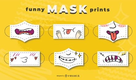 Conjunto de designs engraçados de máscaras