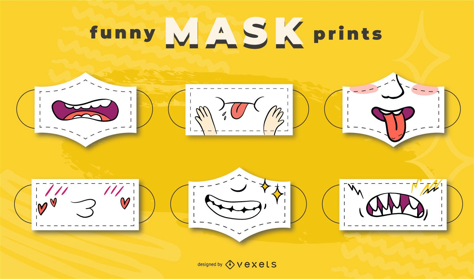 Conjunto de designs engraçados de máscaras