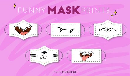 Conjunto de mascarillas de boca de divertidos dibujos animados