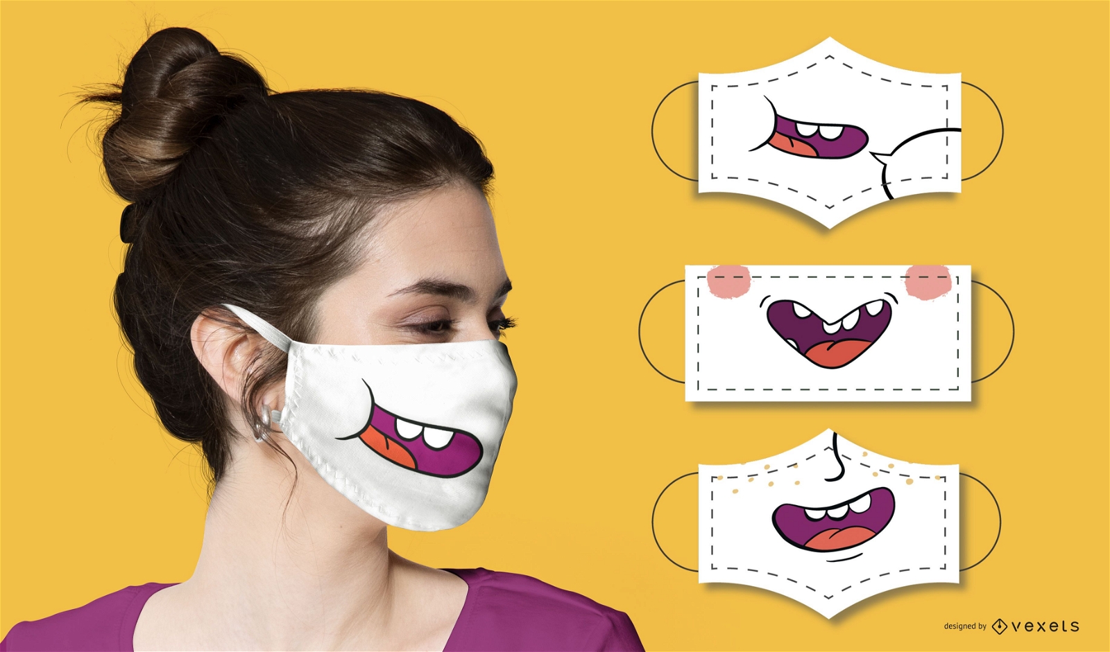 Conjunto de máscaras faciais com bocas engraçadas