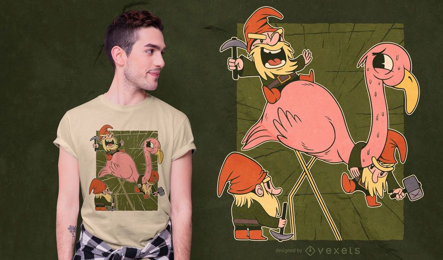 Flamingo and Gnomes T-shirt Design Flamingo and Gnomes T-shirt Design