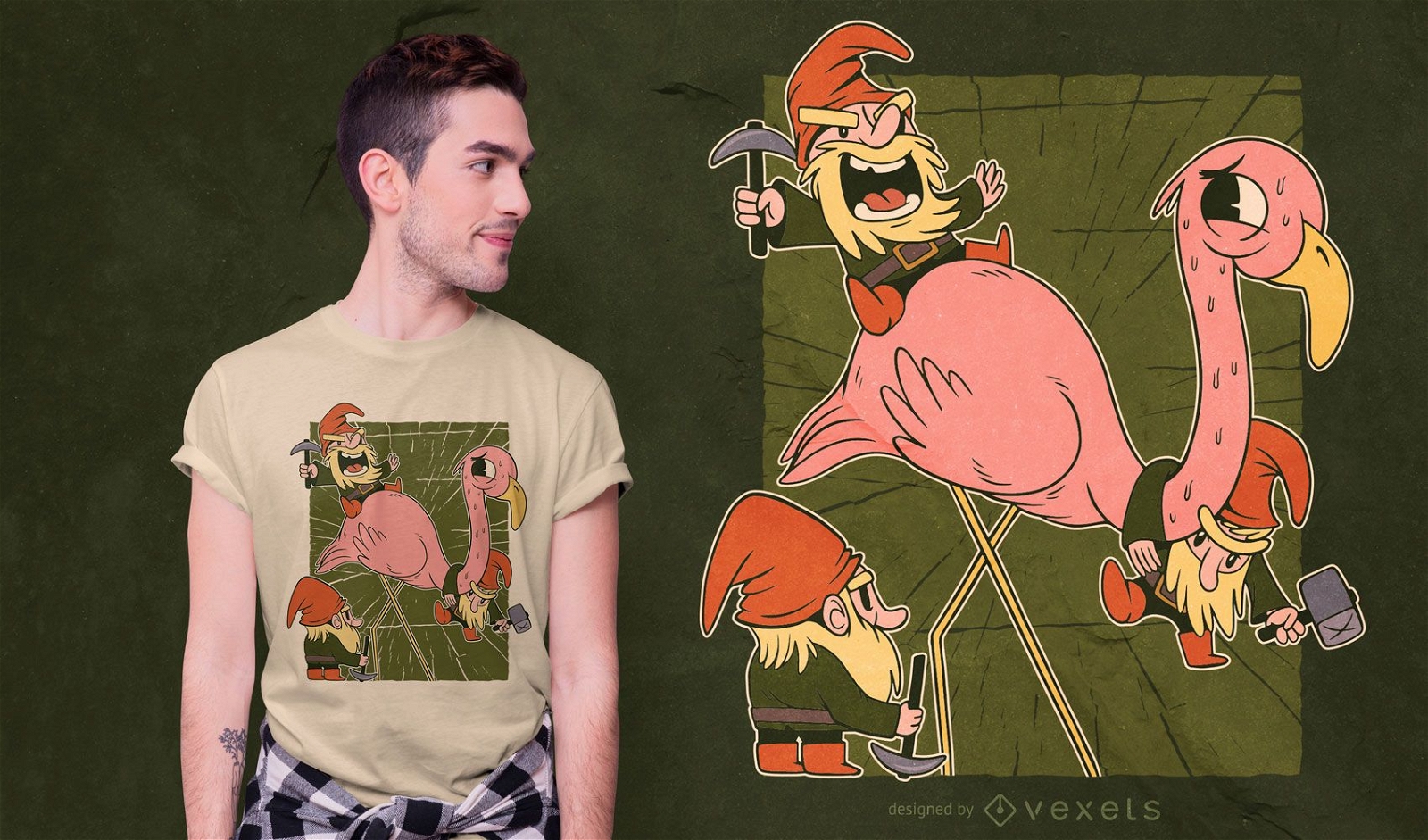 Flamingo and Gnomes T-shirt Design